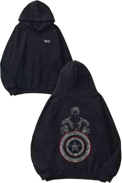THEWERT Rucsac Captain America Shield Design cu imprimeu Negru cu glugă Swea tricou