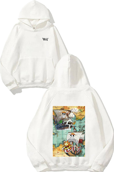 THEWERT Rucsac cu design navă pirată One Piece cu imprimeu Alb cu glugă Swea tricou