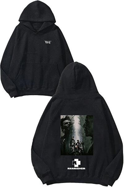 THEWERT سترة رامشتاين باند جروب ديزاين مطبوع سوداء بغطاء رأس