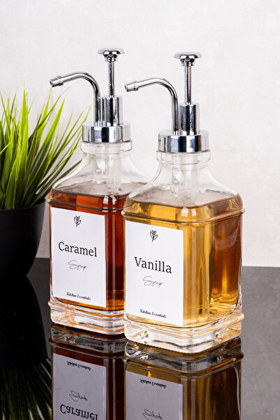 Dolkin Home Set of 2 500 ml Coffee Syrups Chocolate Caramel Vanilla Syrup Labeled Syrup Set