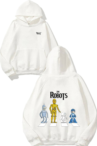THEWERT The Robots Design Spate cu imprimeu Alb cu glugă Swea tricou