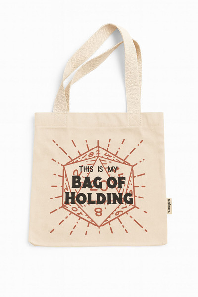 Tee&more. Dungeons & Dragons This Is My Bag of Holding Printed Canvas Tote Bag with Gusseted Velcro and Inner Pockets