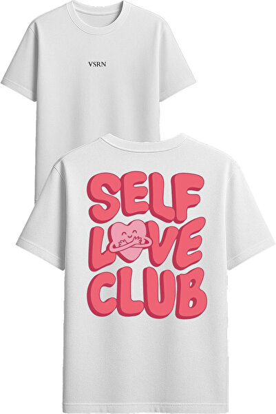 VSRN Clubul Iubirii de Sine Tricou supradimensionat alb cu imprimeu
