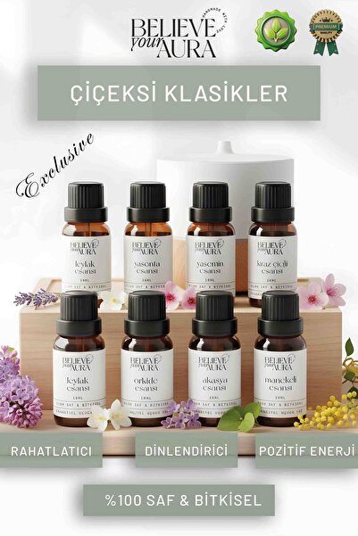 Believe Your Aura Çiçek Esans Seti - %100 Saf & Bitkisel Buhurdanlık ve Difiz...