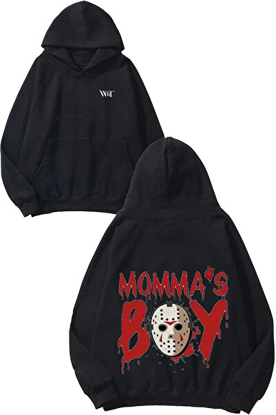 THEWERT Mommas Boy Design Spate cu imprimeu Negru cu glugă Swea tricou