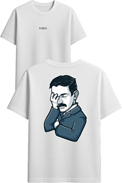 VSRN تي شيرت نيكولا جيرجن ديزاين مطبوع أبيض قصة فضفاضة