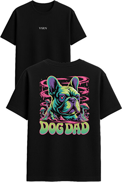 VSRN تي شيرت دوج داد تصميم مطبوع أسود قصة فضفاضة