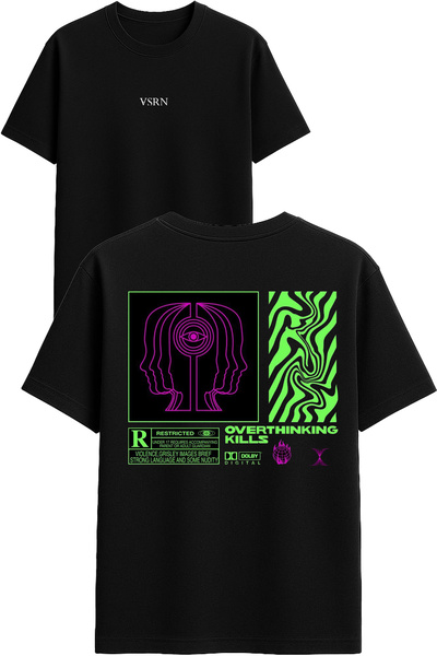 VSRN Μπλουζάκι Overthınk με σχέδιο και στάμπα, μαύρο, oversized