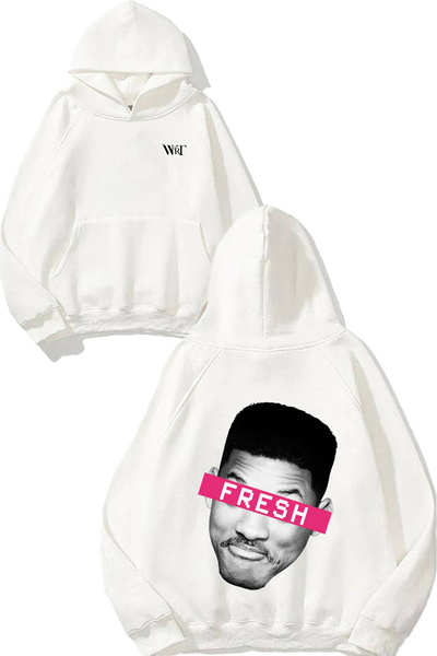 THEWERT Will Smith Fresh Design Spate cu imprimeu Alb cu glugă Swea tricou