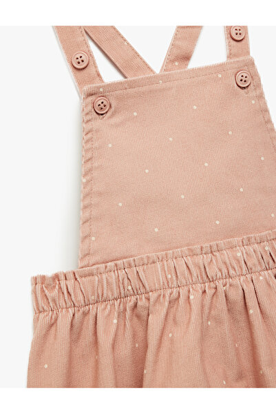 Koton Cotton Square Neck Cross Strap Pocket Detail Polka Dot Mini Dress