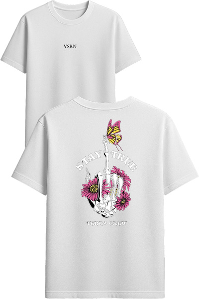 VSRN Tricou supradimensionat alb cu imprimeu Stay true Design