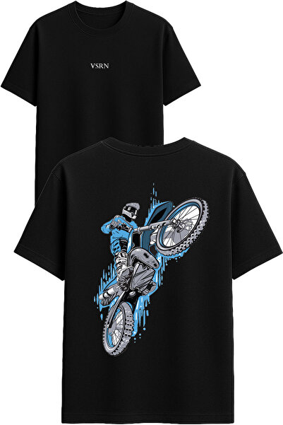 VSRN Tricou oversize negru cu imprimeu Blue Motor Design