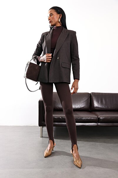 5in1Canpolat Brown Double-Breasted Blazer Jacket 17165