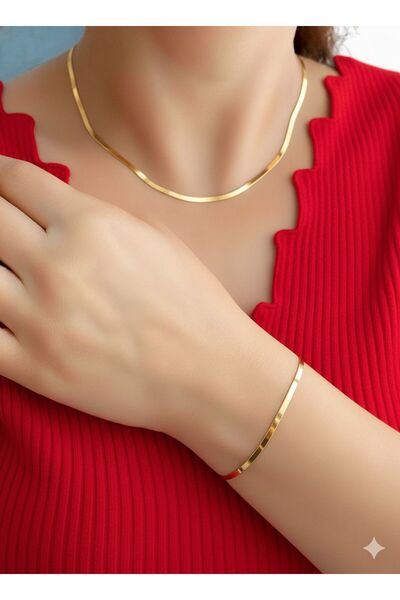 bettin tasarım Unisex Italian Flat Crushed Model Steel Necklace Bracelet Set Gold Silver Color Non-Tarnish Stainless Steel