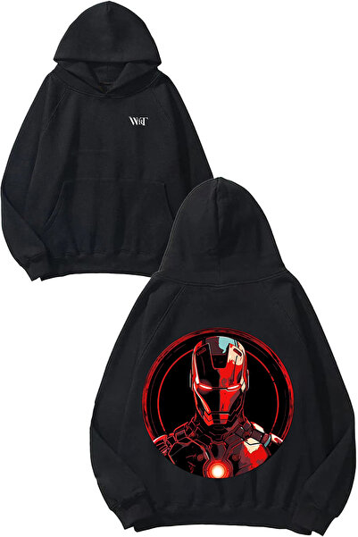 THEWERT Iron Man Red Tasarım Sırt Baskılı Siyah Kapüşonlu Sweatshirt