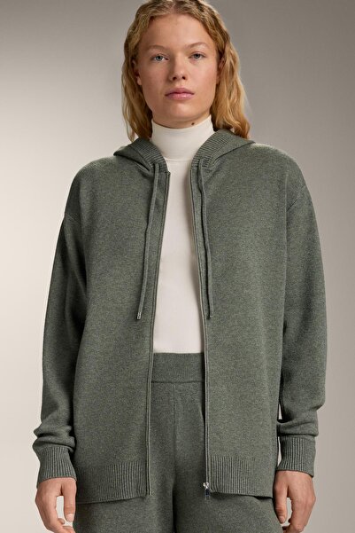 Oysho Long knit cardigan with hood