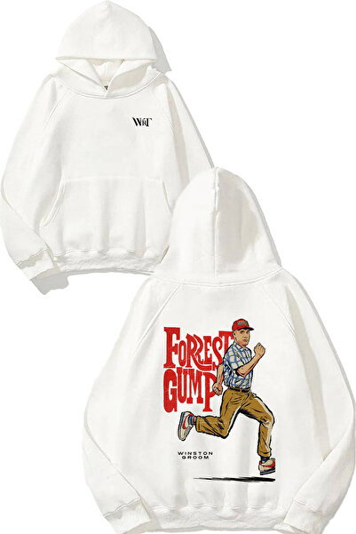 THEWERT سترة فورست غامب رن ديزاين مطبوع باللون الأبيض بغطاء رأس