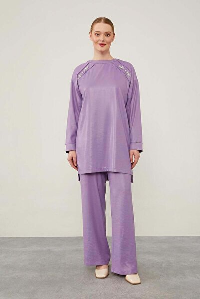 Levidor Σετ μωβ τουνίκ και φαρδύ παντελόνι με πέτρα