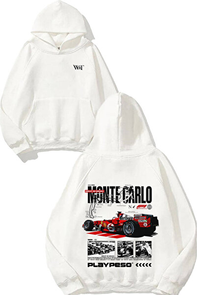 THEWERT Playpeso Car Design Spate cu imprimeu Alb cu glugă Swea tricou