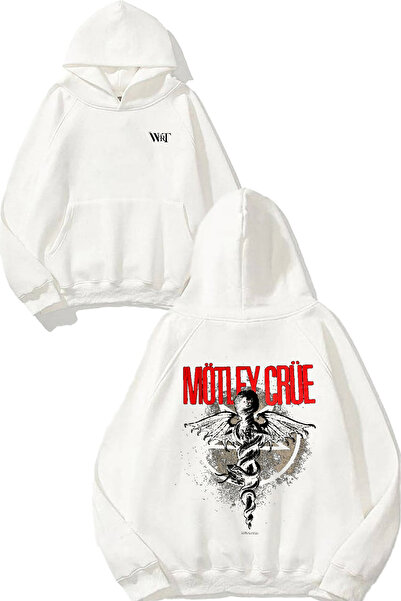 THEWERT Motley Crue Snake Design Spate cu imprimeu Alb cu glugă Swea tricou