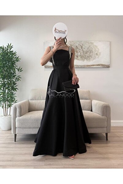 ALANOOD FASHION Mazoon Tiffany black hand-embroidered dress with an elegant design for evenings and special occasions