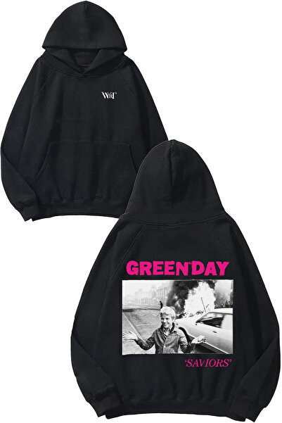 THEWERT سويت شيرت Greenday Saviors Design Back مطبوع أسود بغطاء رأس