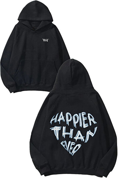 THEWERT Happier Than Ever Design Spate cu imprimeu Negru cu glugă Swea tricou