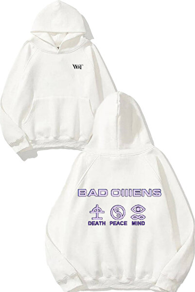 THEWERT Λευκό φούτερ με κουκούλα με στάμπα στο πίσω μέρος με σχέδιο μωβ λογότ...