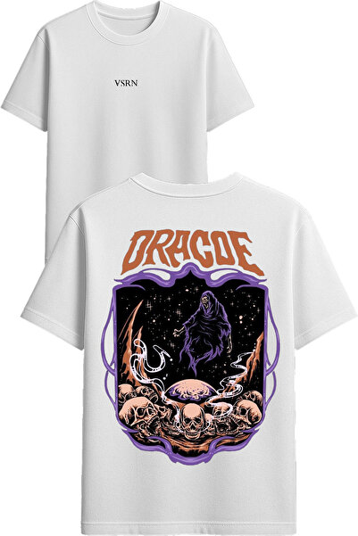 VSRN تي شيرت دراكوي ديزاين مطبوع أبيض قصة فضفاضة