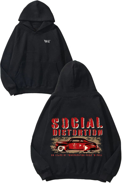 THEWERT Distorsiune socială Red Car Design Spate cu imprimeu Negru cu glugă S...