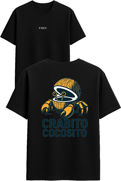 VSRN تي شيرت بتصميم السلطعون الهندي مطبوع أسود قصة فضفاضة