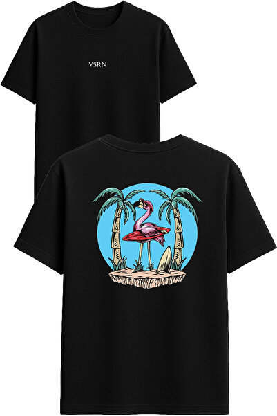 VSRN تي شيرت فلامينجو ديزاين مطبوع أسود قصة فضفاضة