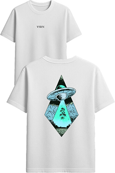 VSRN Triangle Ufo Figure Design Printed White Oversized T-Shirt