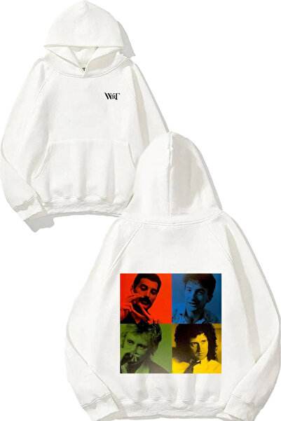 THEWERT سويت شيرت Queen Heads Design Back مطبوع أبيض بغطاء رأس