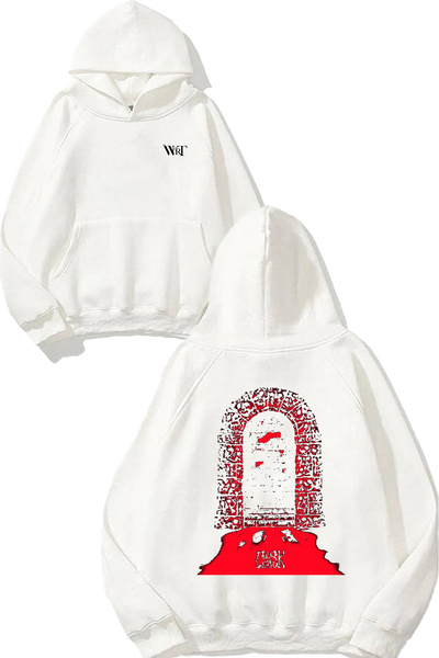 THEWERT Sweatshirt cu glugă alb, cu imprimeu pe spate, Brick By Brick Design