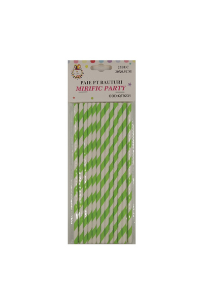 Mirific Party Set of 25 green and white straws, 20 cm