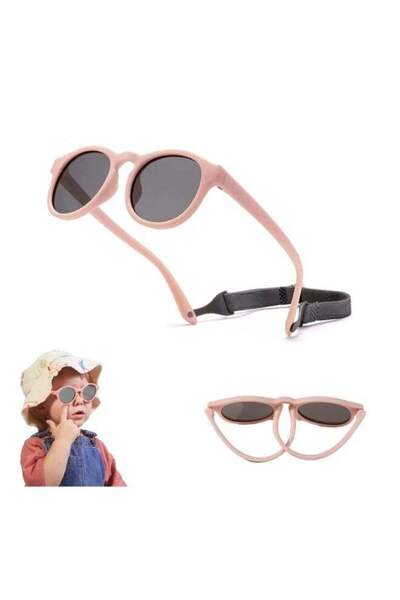 Generic Adjustable Polarized Baby Sunglasses with UV400 Protection - Soft Silicone Frame, 0-48 Months (Pink)