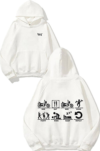 THEWERT Loop Repeat Design Spate cu imprimeu Alb cu glugă Swea tricou