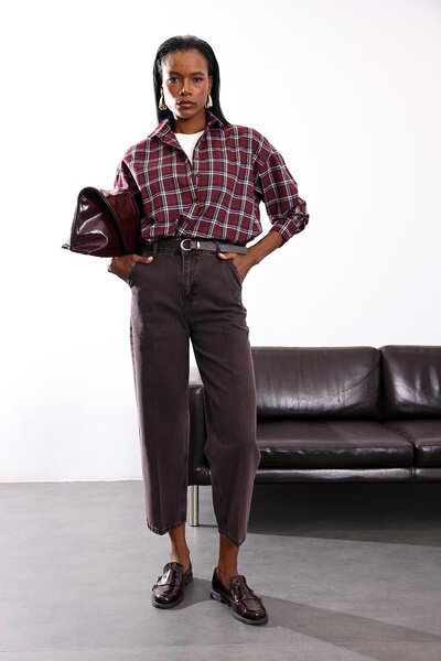 5in1Canpolat Acı Kahve High Waist Baggy Jeans Rm3004