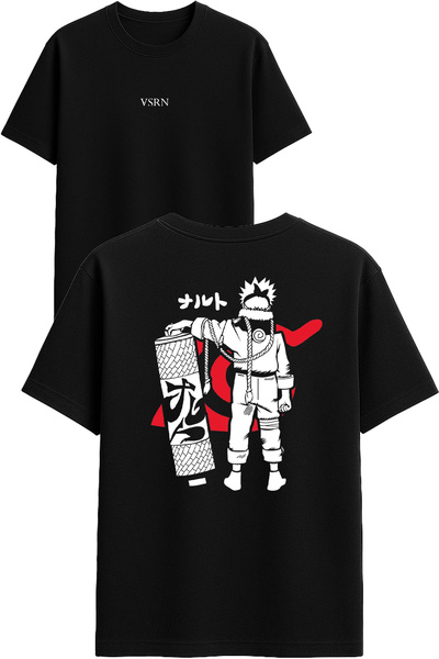 VSRN تي شيرت بتصميم كيس الرمل مطبوع أسود قصة فضفاضة