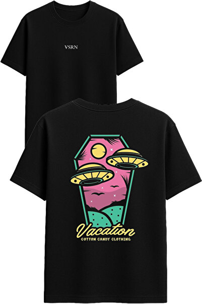 VSRN Ufo Vehicles Design Printed Black Oversized t Shirt