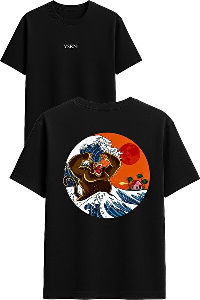 VSRN تي شيرت بتصميم غوريلا غاضبة مطبوع أسود قصة فضفاضة