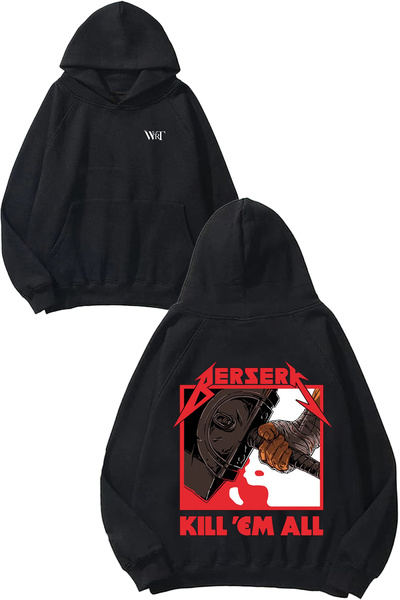 THEWERT سترة Berserk Kill'em All Design رقم مطبوع باللون الأسود بغطاء رأس