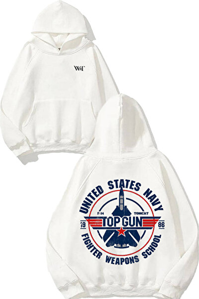 THEWERT Top Gun Design Spate cu imprimeu Alb cu glugă Swea tricou