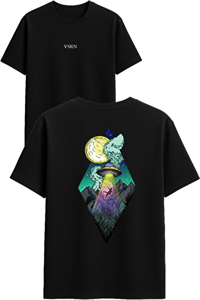 VSRN تي شيرت يو إف أو يو إنيرد ديزاين مطبوع أسود قصة فضفاضة