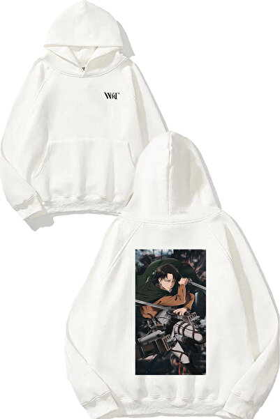 THEWERT Attack On Titan Levi5 Design Back cu imprimeu Alb cu glugă Swea tricou