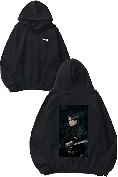 THEWERT Attack On Titan Levi4 Design Back cu imprimeu Black cu glugă Swea tricou