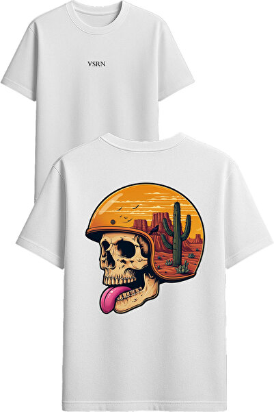 VSRN Tricou supradimensionat alb cu imprimeu Desert Skeleton Design