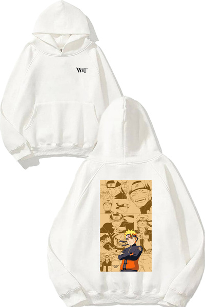 THEWERT Naruto Wallpaper Design Spate cu imprimeu Alb cu glugă Swea tricou