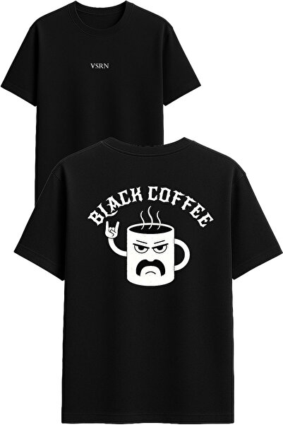 VSRN Tricou oversize negru cu imprimeu design cafea neagră